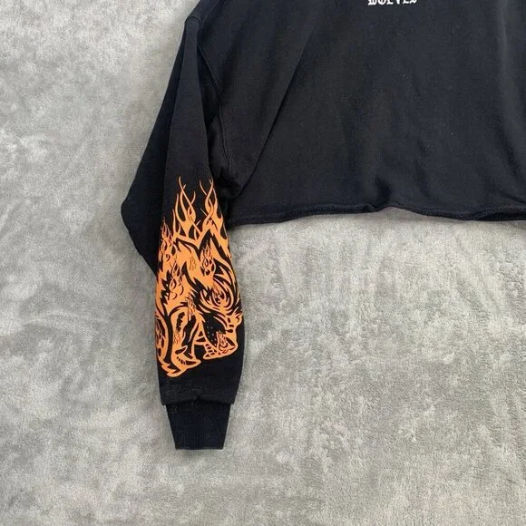 Darc Sport Sweater Womens XS She Wolves Club Crop Top Crewneck Flames Numbered - Picture 2 of 9